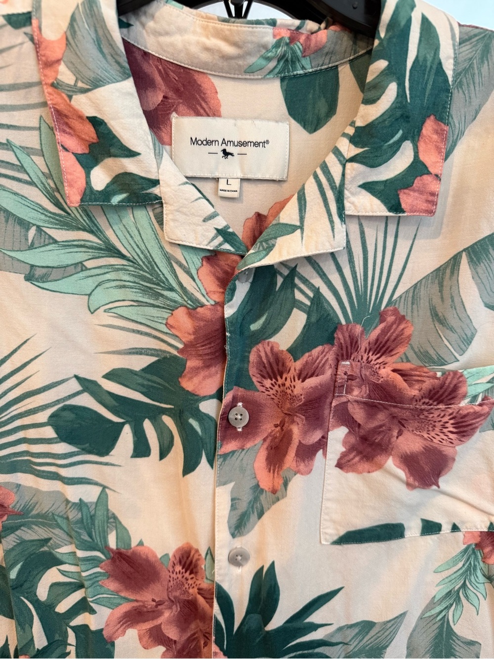Modern Amusement Tropical Floral Short-Sleeve Shirt - Green & Pink